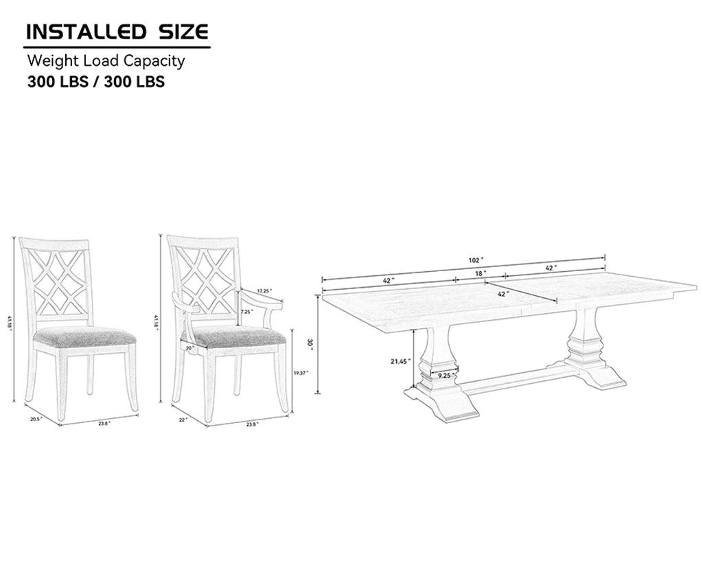 (1 Table + 2 Arm Chairs + 4 Armless Chairs)Retro 102.01 Inch Extendable 7 PCS Wooden Dining Table Set