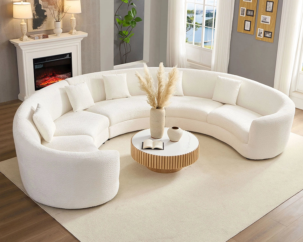 3PCs set Oversized Curved Sectional Sofa, Mid-century Style Couch with 5 Pillows