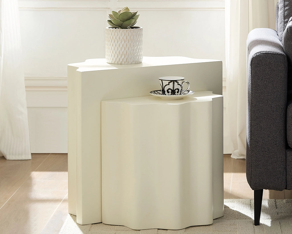 2PCS Set Side Table,Wavy Edges Design Fiberglass Coffee Table