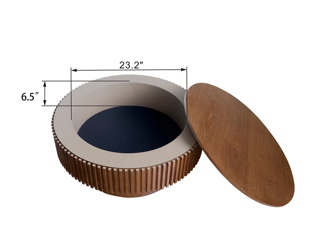 31.5'' Round Coffee Table with Storage Solid Wood Veneered