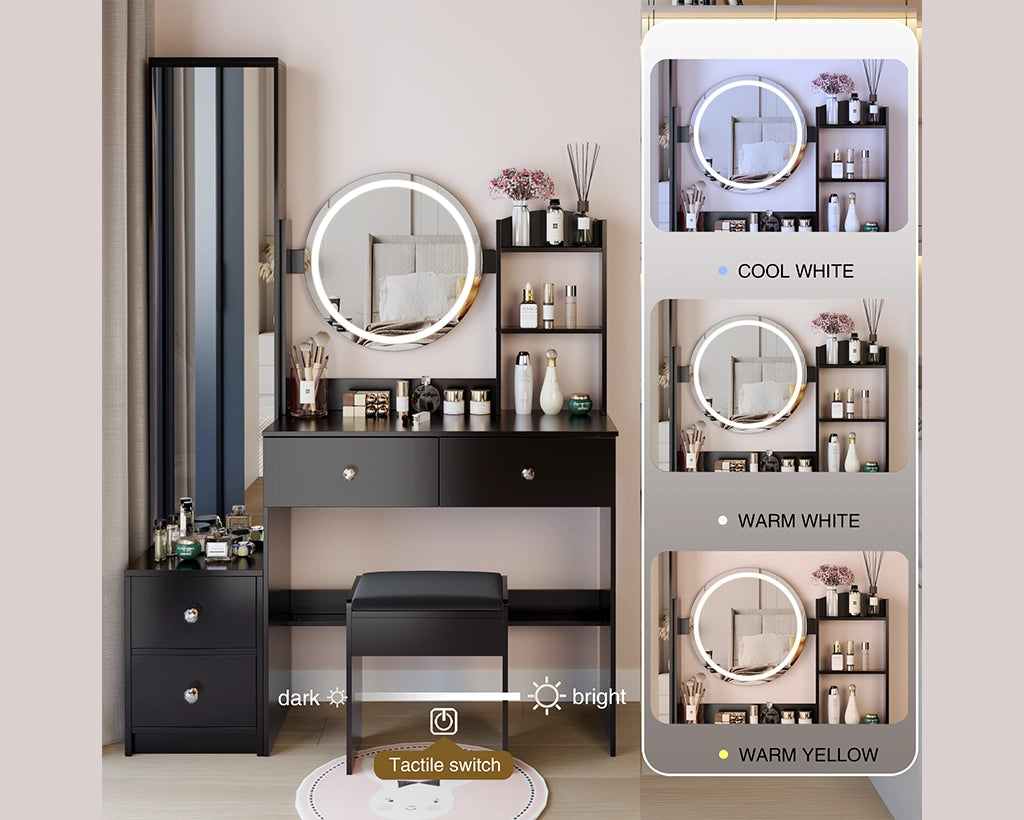 Full Body Mirror Cabinet & LED Vanity Set with Storage