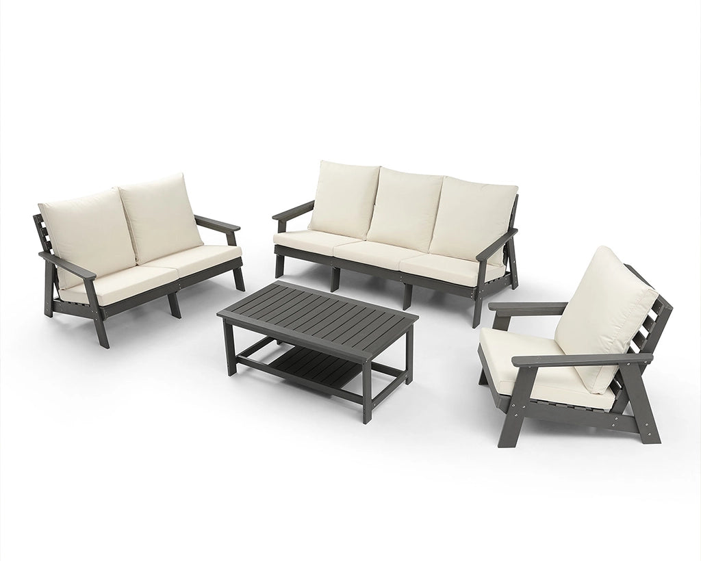 HIPS Loveseat with Cushion, Wood Grain Outdoor Garden Sofa