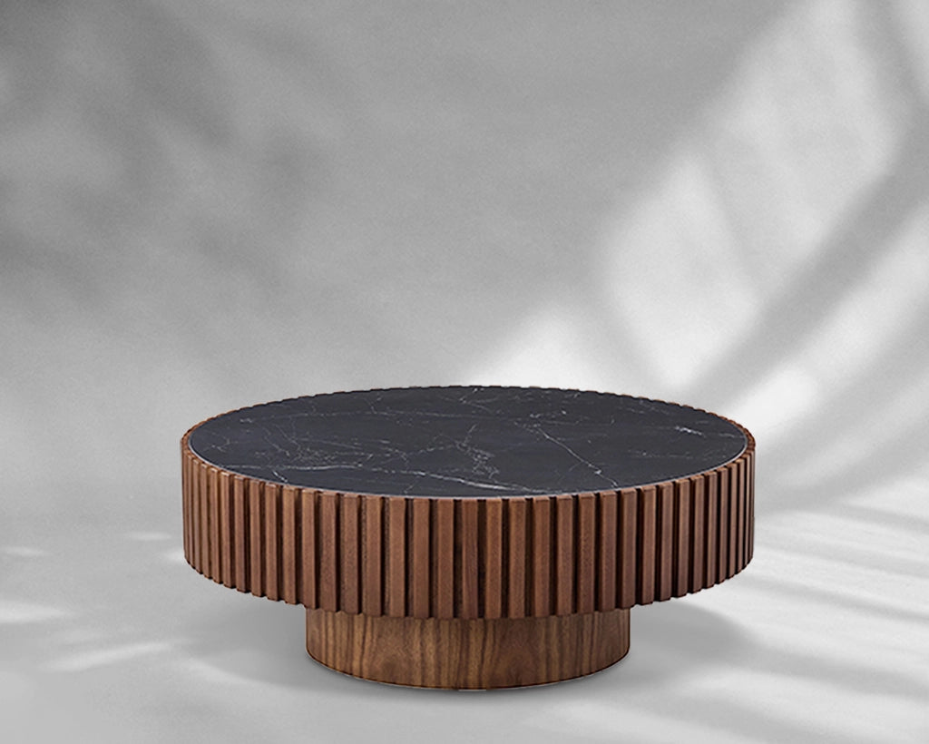 35.43'' Nesting Round Sintered Stone Tabletop Modern Drum Coffee Table