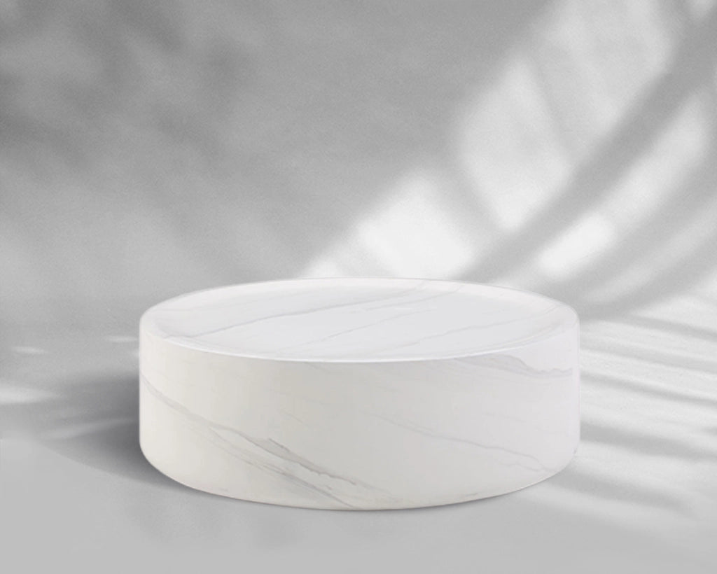 31.43"/35.43" Black/White Imitation Marble Round Coffee Table