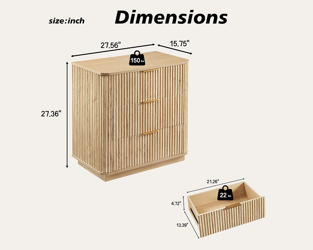3 Drawers Drasser, 27.6'' Wide Modern Chest of Drawers