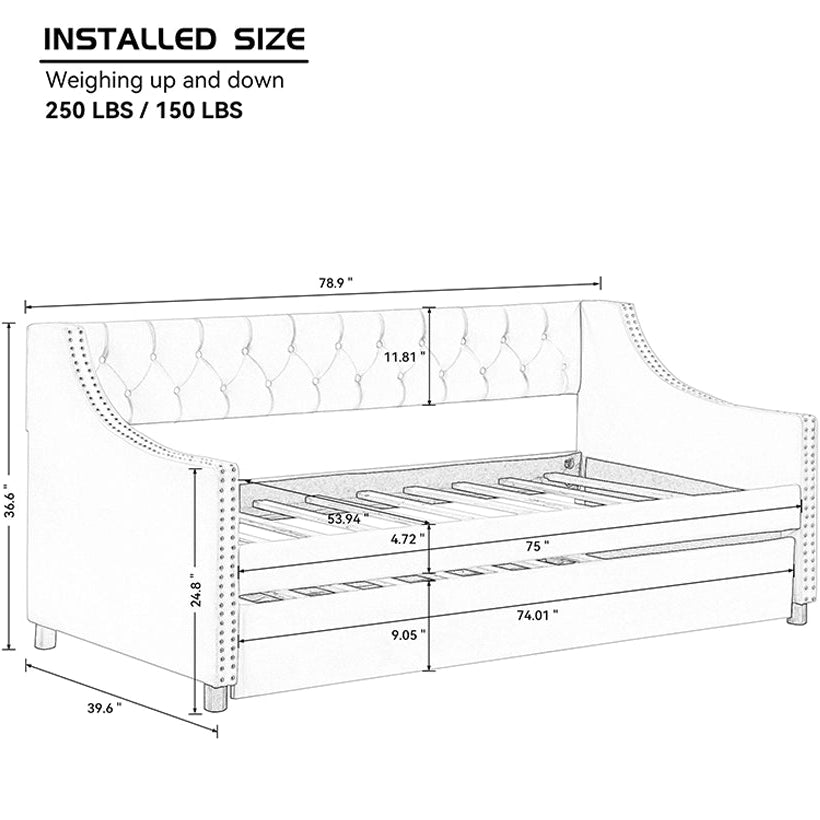 79*40"Twin Daybed w/Trundle, Tufted Button Design, No Box Spring Needed Beige/Malmo