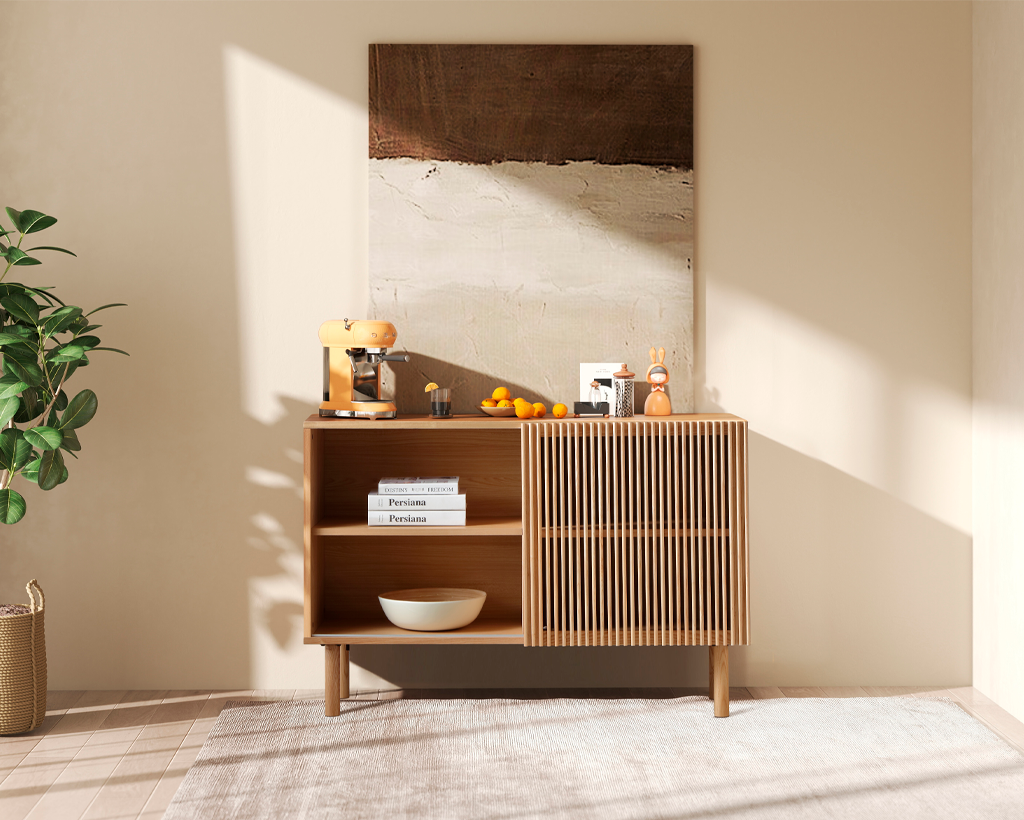 Modern 4-Cabinet Sideboard with Large Countertop, Storage Cabinet & Anti-Topple Design