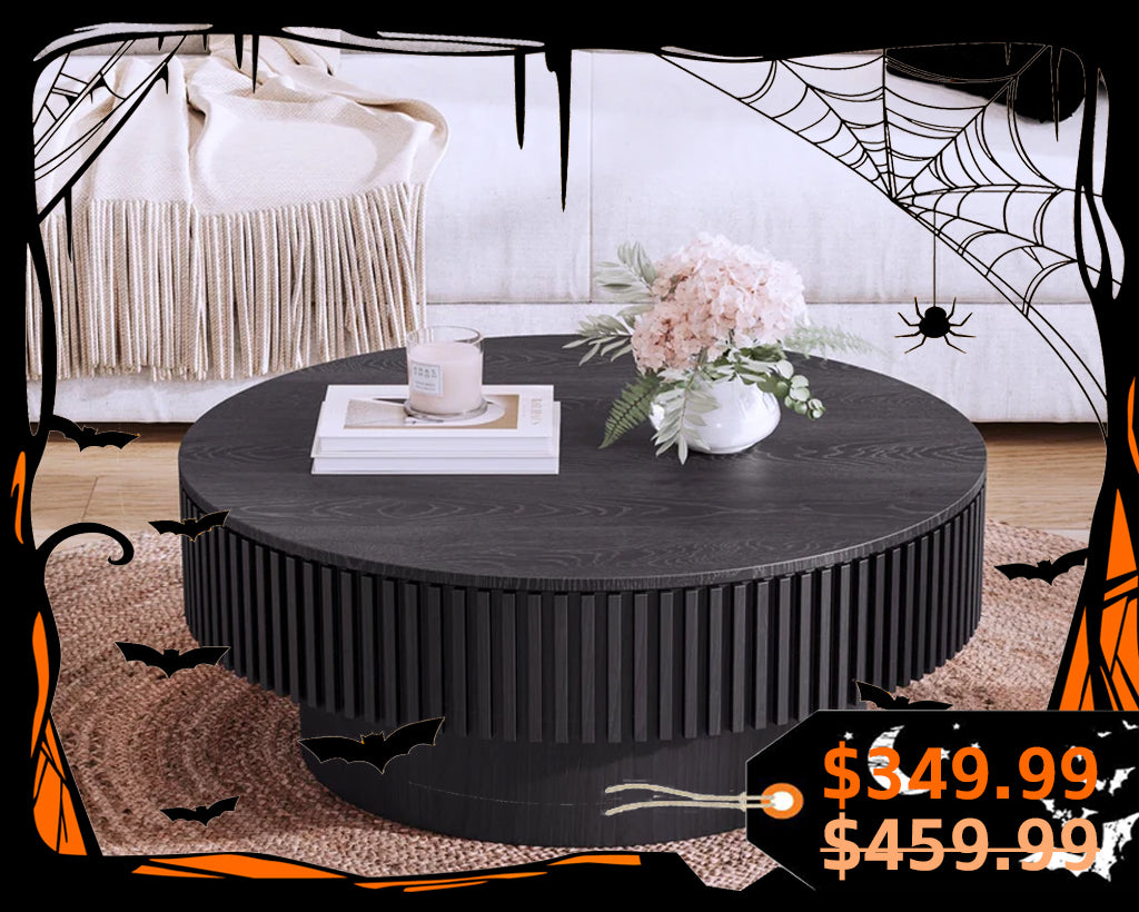 31.5'' Round Coffee Table with Storage Solid Wood Veneered