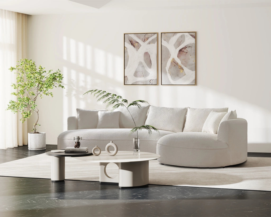 124.80"Beige Curved Sofa with Ingenious Shape – Modern, Stylish Design