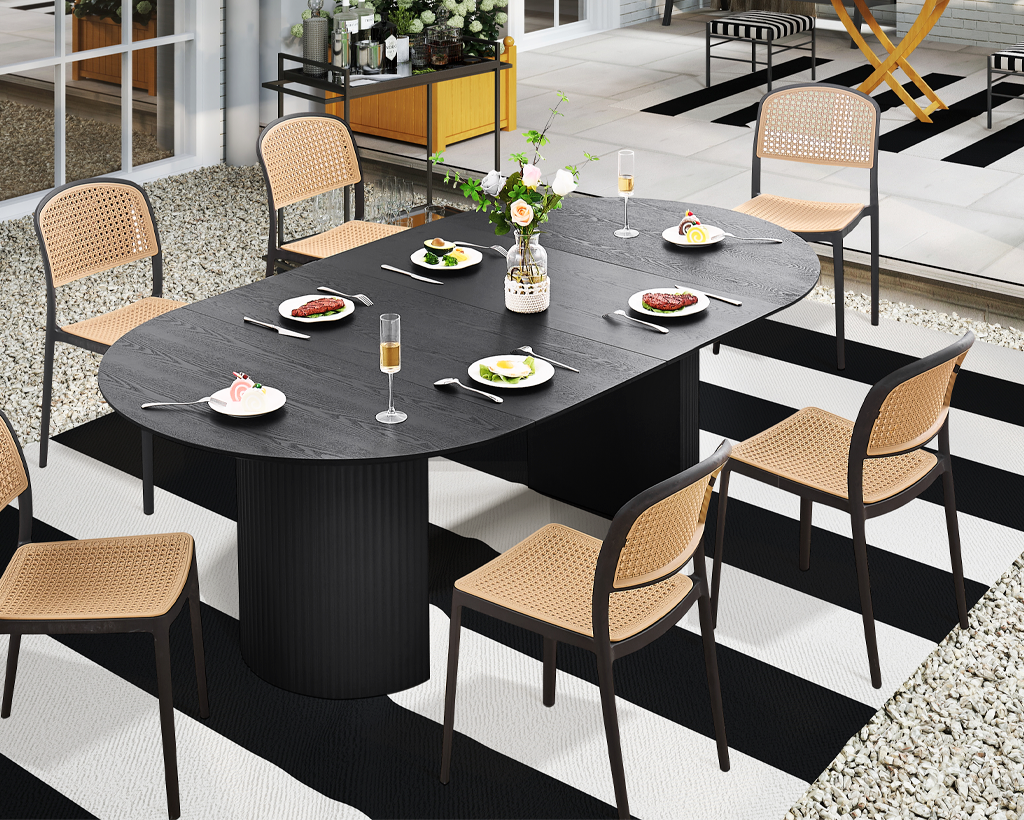 Expandable Solid Top Dining Table, Black