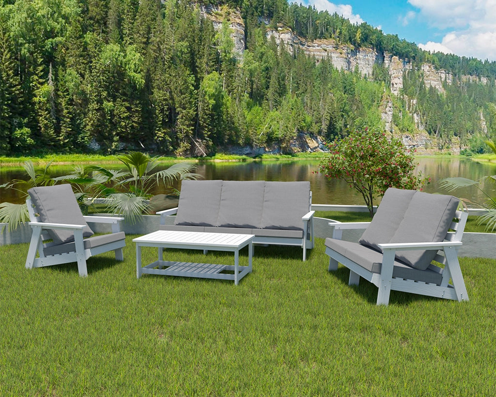 HIPS Loveseat with Cushion, Wood Grain Outdoor Garden Sofa