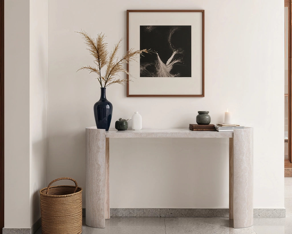 53.15 Inch Faux MARS marble Pattern Narrow Console Table