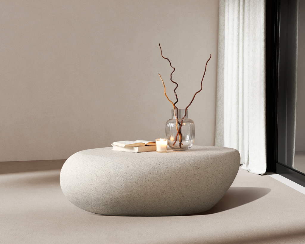 Elliptical Rocks Coffee Table – Stylish Matte Fiberglass Table with Vintage Charm