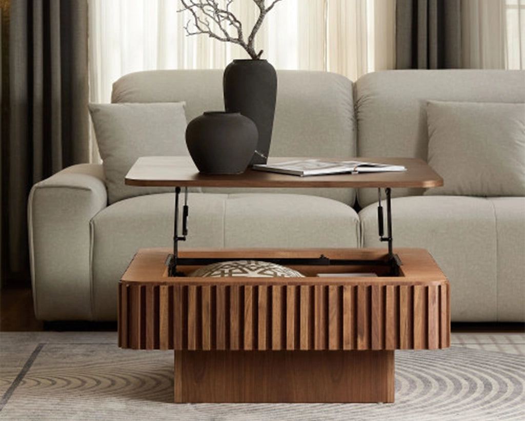 35.43 Inch Modern Handcraft Drum Coffee Table Lift Top Wooden with Hidden Storage Space