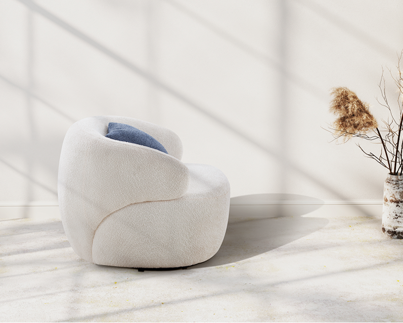 Cozy Swivel Barrel Chair – Boucle Accent Chair