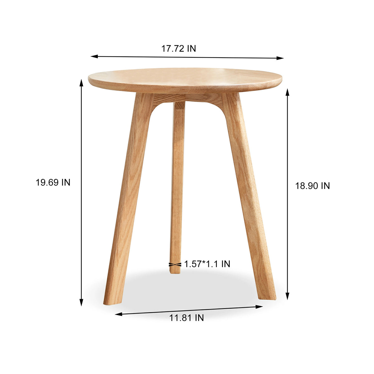 100% Solid Oak Round End Table – Multi-Use Side & Night Stand