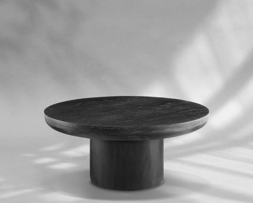 35.98'' Round Wood Veneer Coffee Table with Cylindrical Legs – Modern Side Table