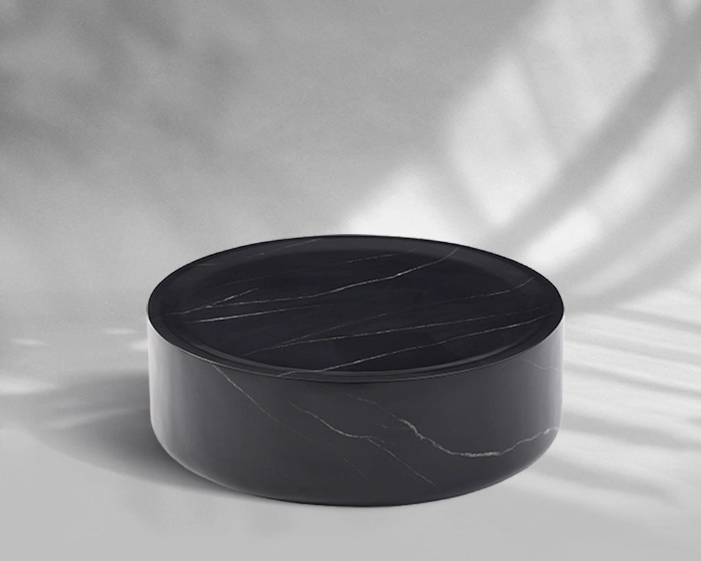 31.43"/35.43" Black/White Imitation Marble Round Coffee Table