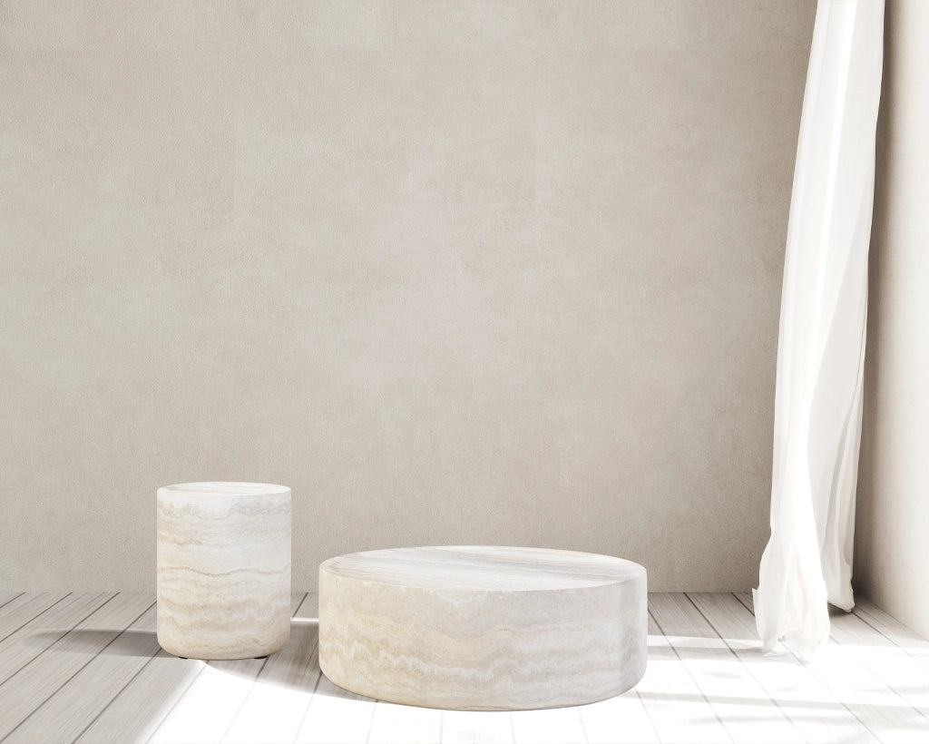 15.74" Round Faux Mars Marble Pattern Coffee Table