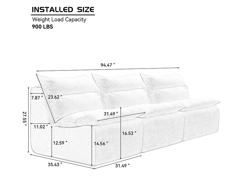 3-Seat Sofa with Backrest for Living Room & Bedroom