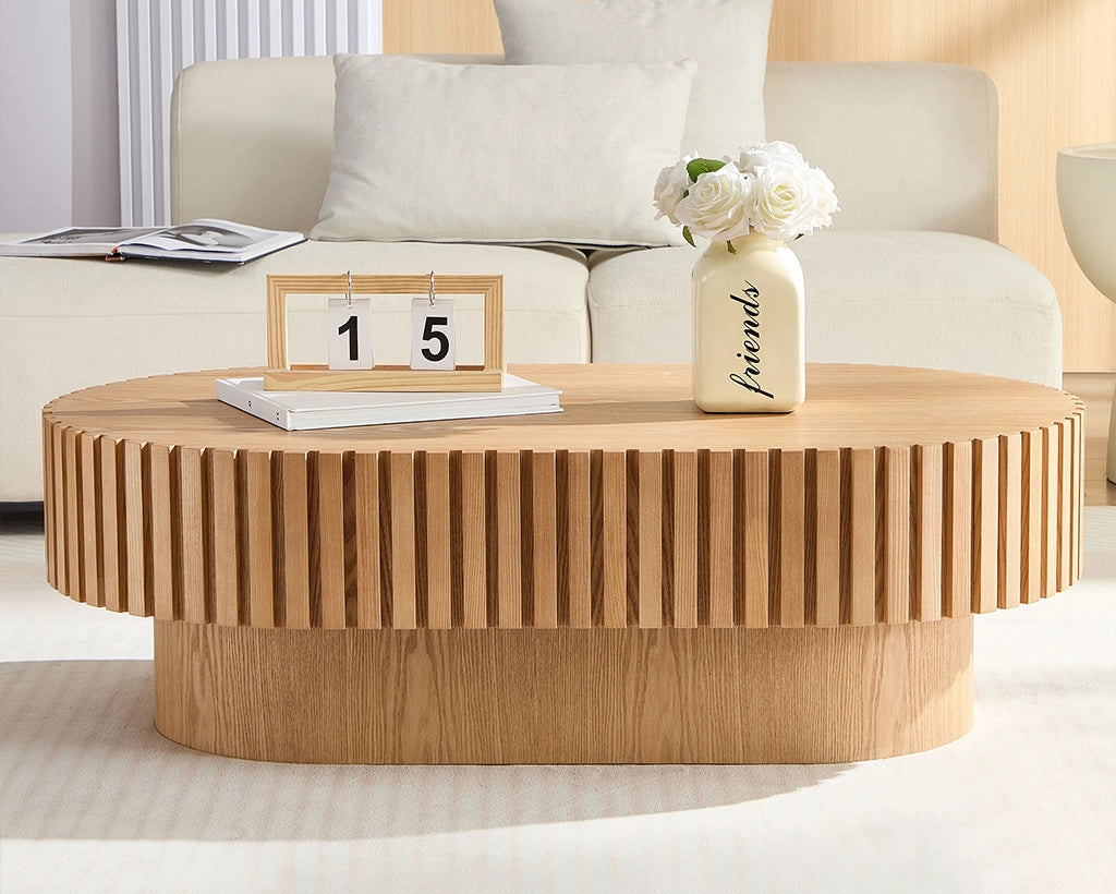 43.7Inch Modern Handcraft Drum Coffee Table Oval Coffee Table