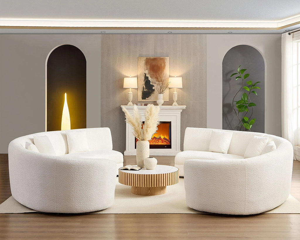 4PCs set Mid-Century Modern Beige Symmetrical Circle Sectional Sofa
