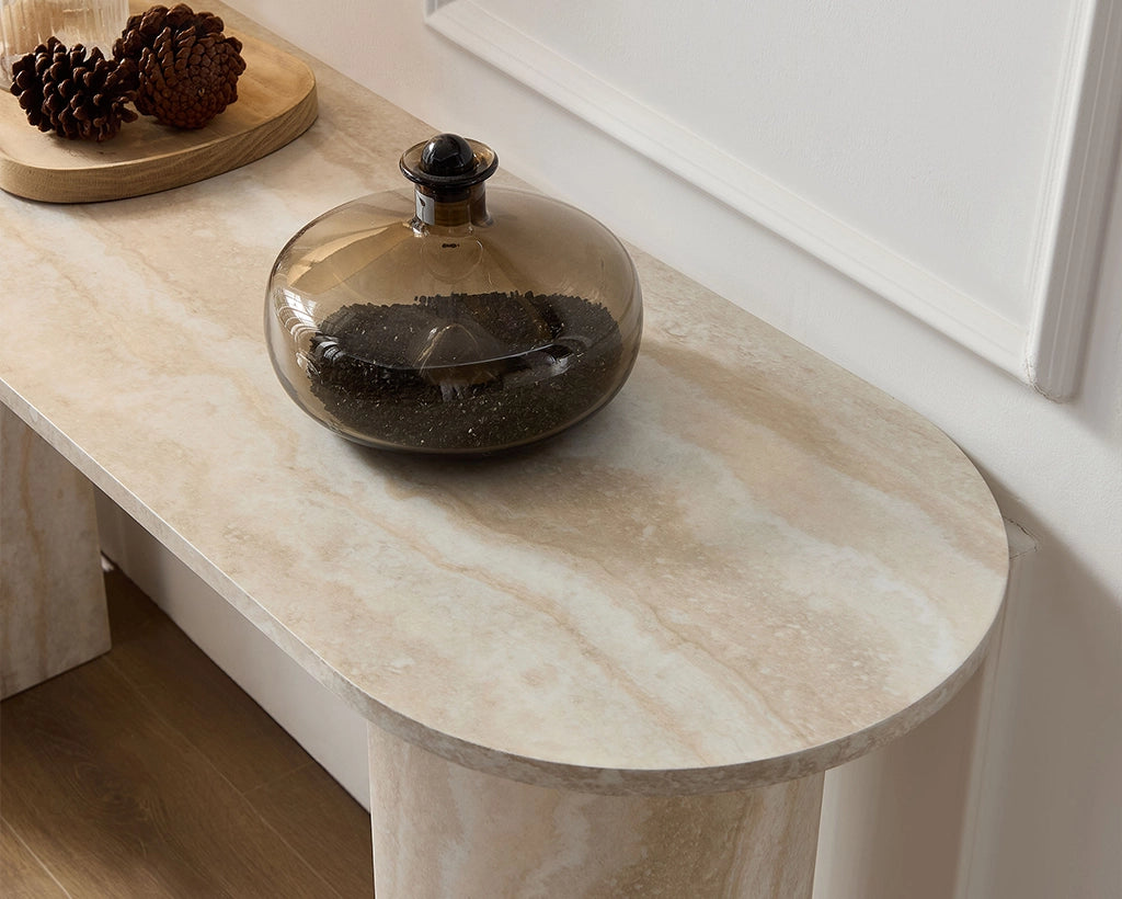 55.12" Faux Marble Console Table with Modern Design