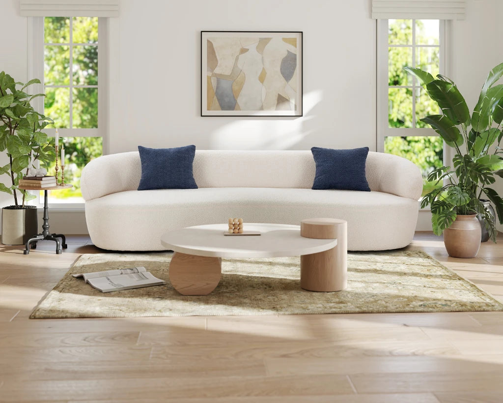 Mid-Century Modern 3-Seat Curved Cloud Sofa – Boucle Fabric Couch