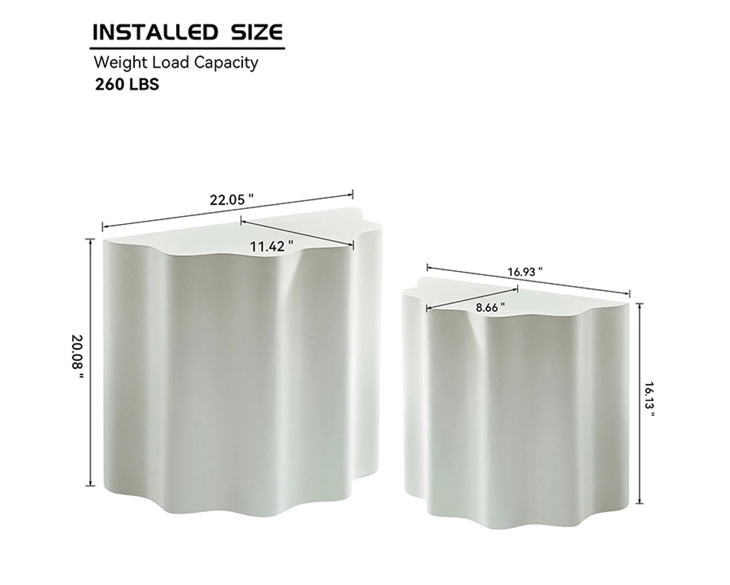 2PCS Set Side Table,Wavy Edges Design Fiberglass Coffee Table