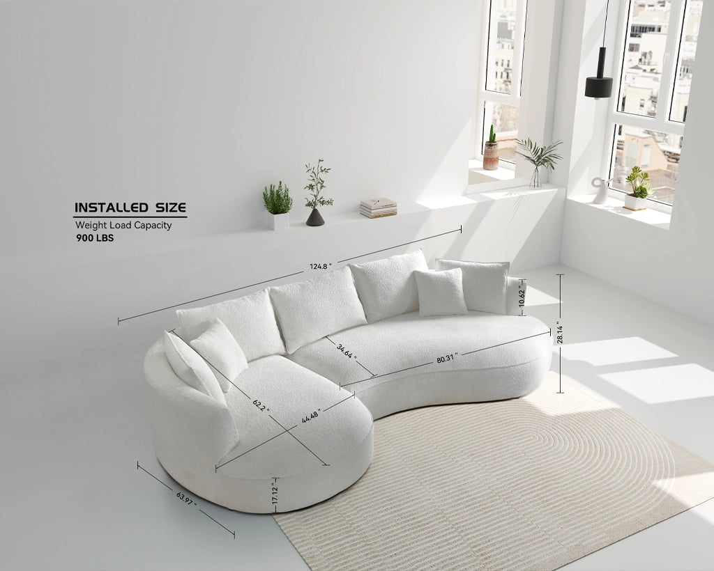 124.80"Beige Curved Sofa with Ingenious Shape – Modern, Stylish Design