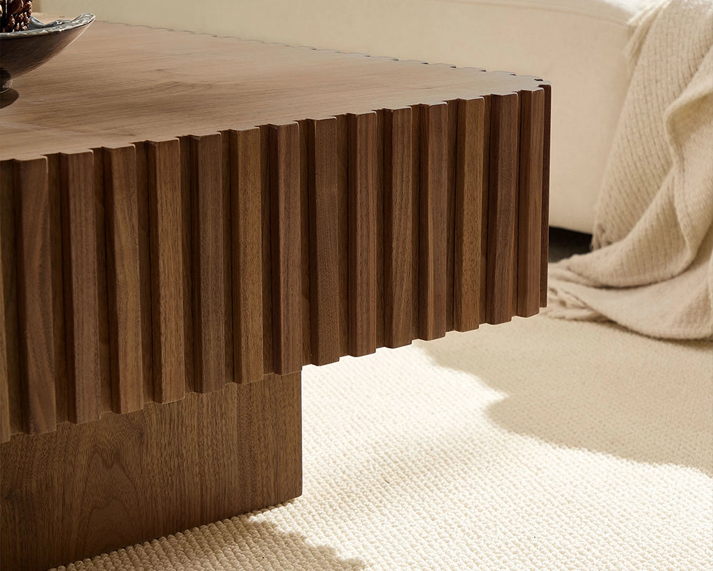 35.43" Handcrafted Square Drum Coffee Table - Modern Wooden Design with Sturdy MDF Pedestal