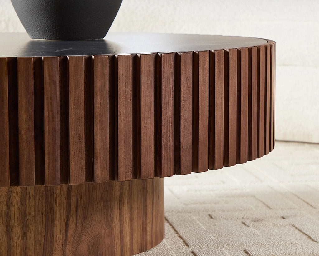 35.43'' Nesting Round Sintered Stone Tabletop Modern Drum Coffee Table