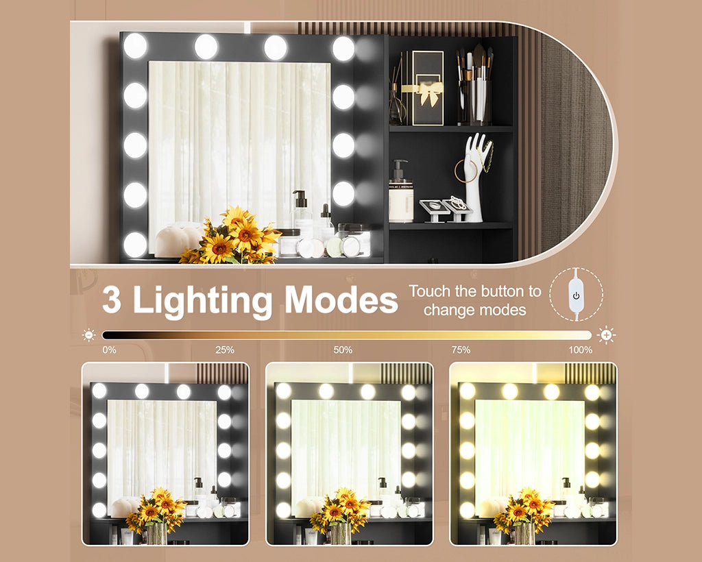 35.40“ Vanity Desk with LED Mirror & 3 Light Modes