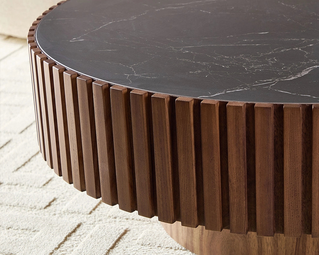 35.43'' Nesting Round Sintered Stone Tabletop Modern Drum Coffee Table