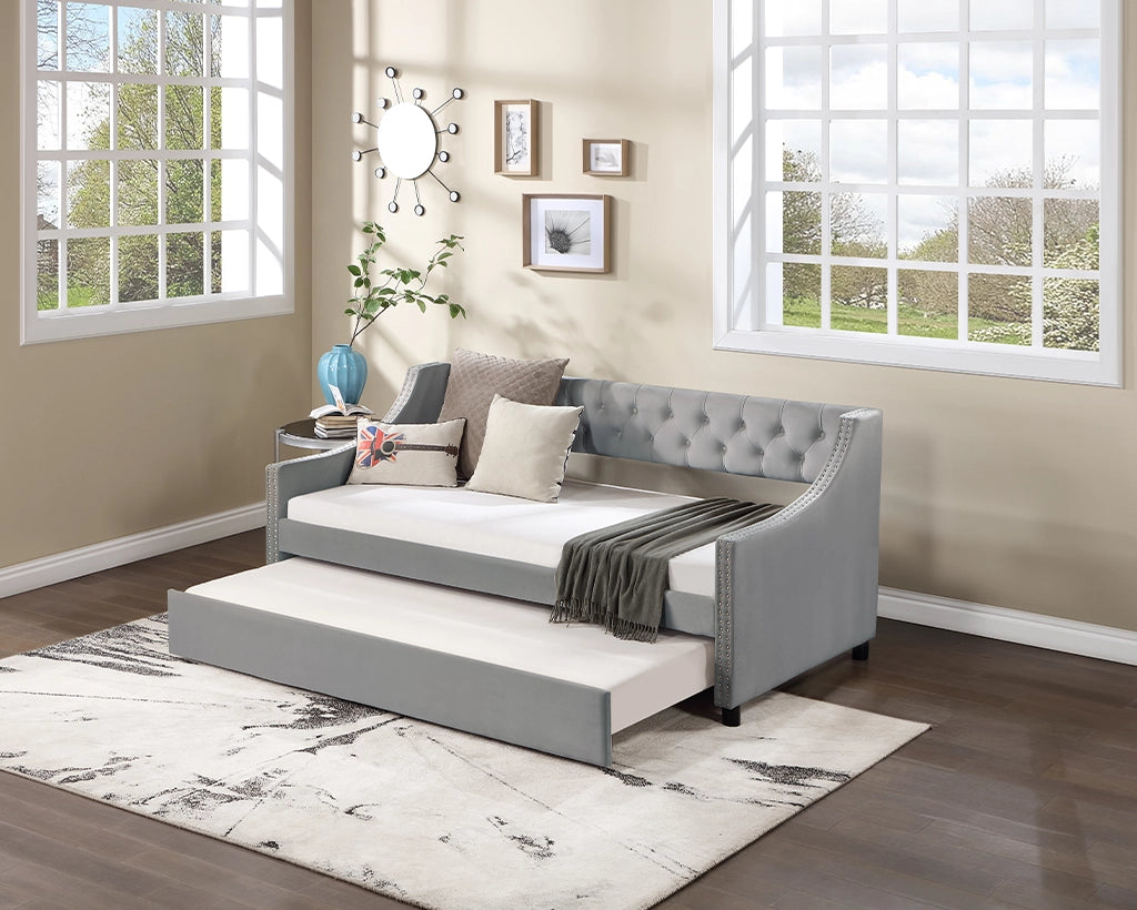 Twin Daybed w/Trundle, Tufted Button Design, No Box Spring Needed