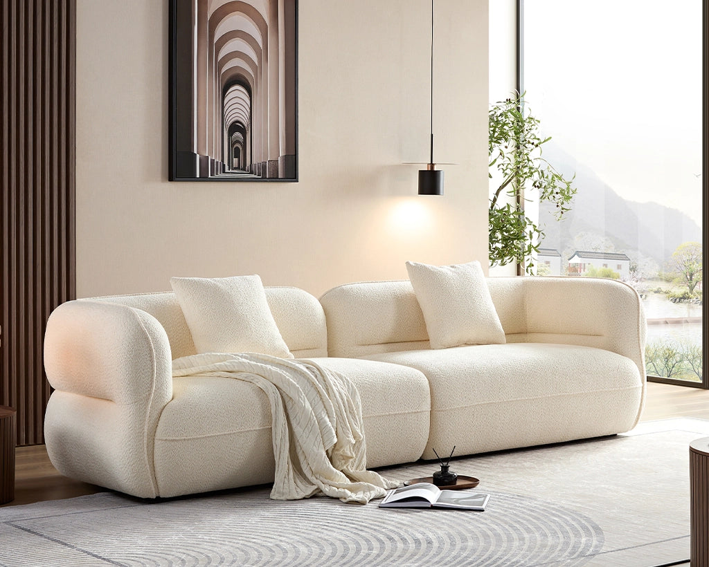110.24" White sectional sofa, durable fabric, solid wood frame, high density sponge filler