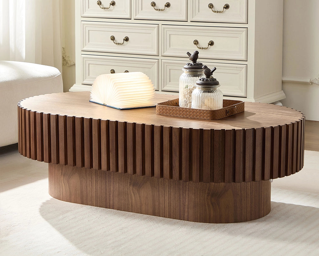 43.7Inch Modern Handcraft Drum Coffee Table Oval Coffee Table
