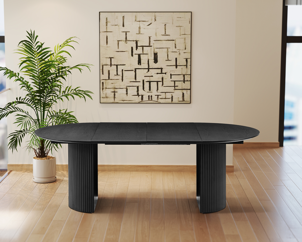 Expandable Solid Top Dining Table, Black