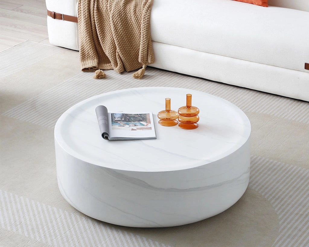 31.43"/35.43" Black/White Imitation Marble Round Coffee Table