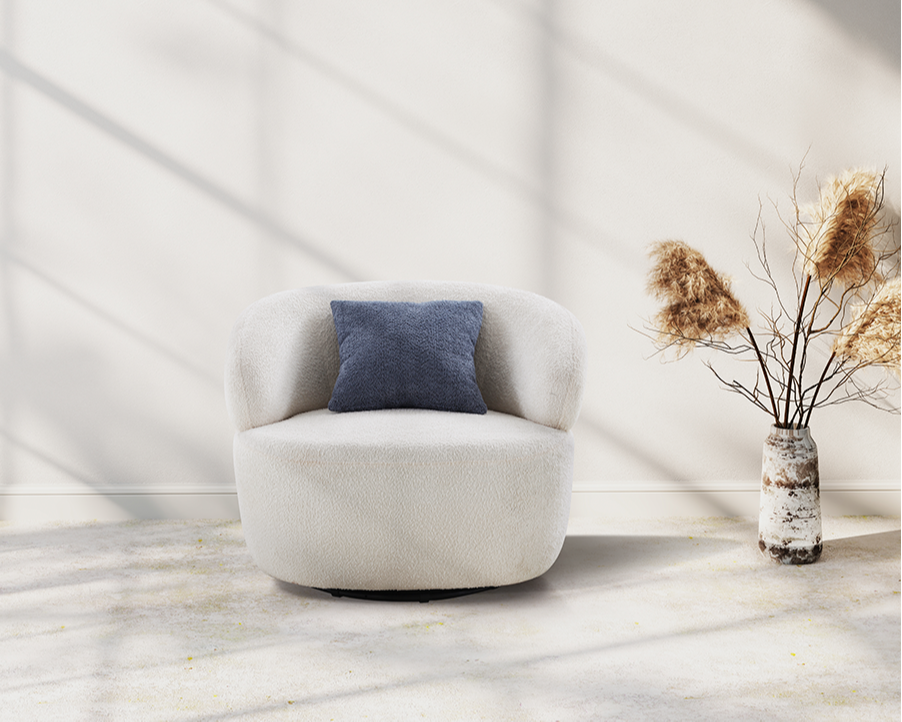 Cozy Swivel Barrel Chair – Boucle Accent Chair