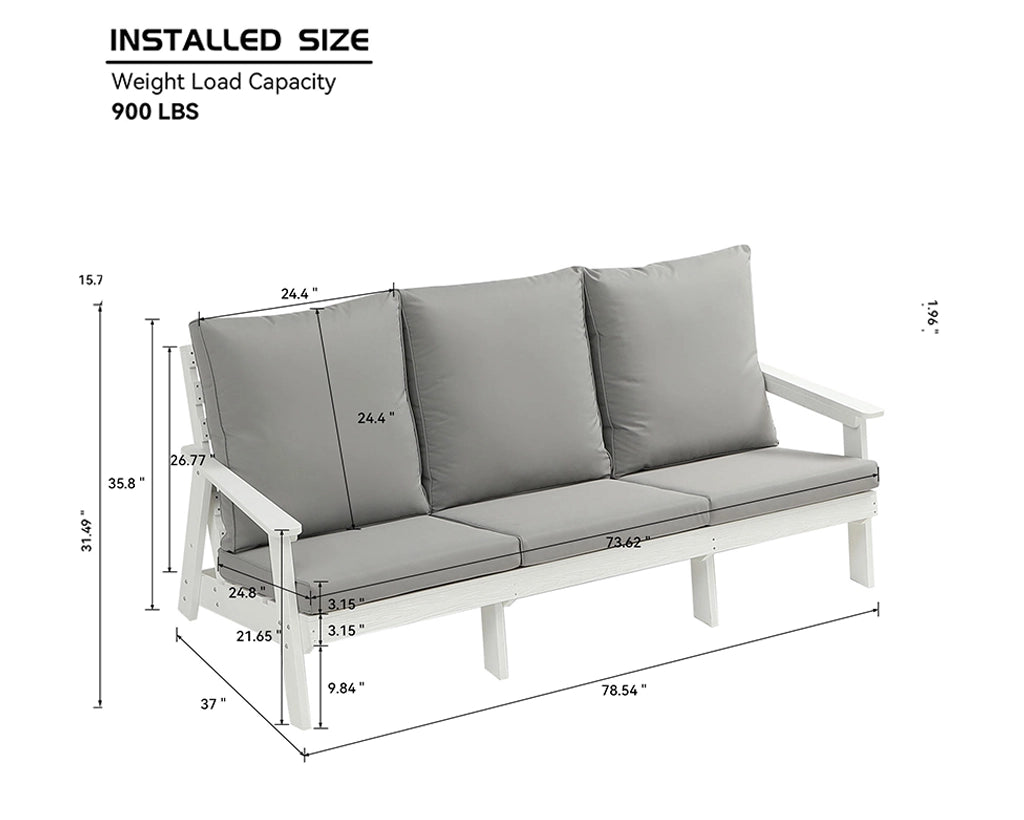HIPS 3 Seater Sofa with Cushion, Wood Grain Outdoor Garden Sofa