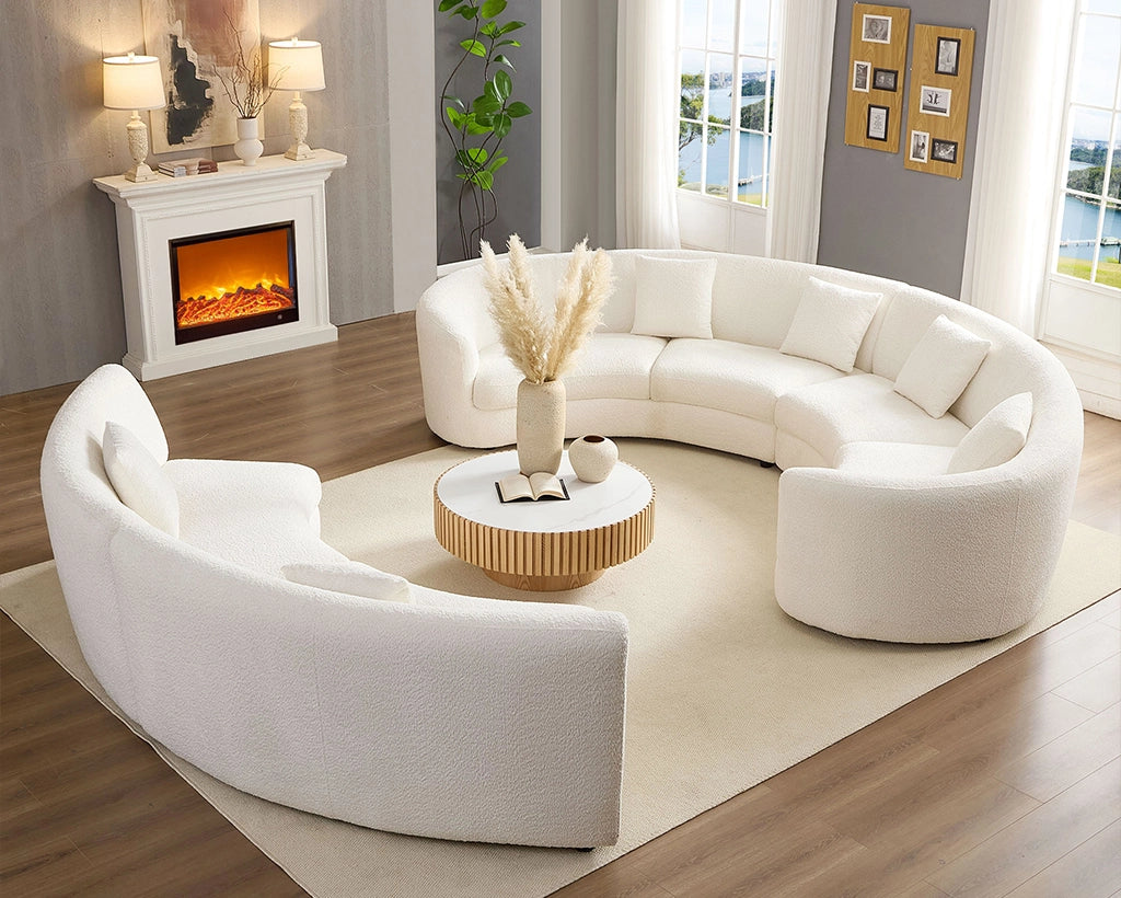 4PCs set Mid-Century Modern Beige Symmetrical Circle Sectional Sofa