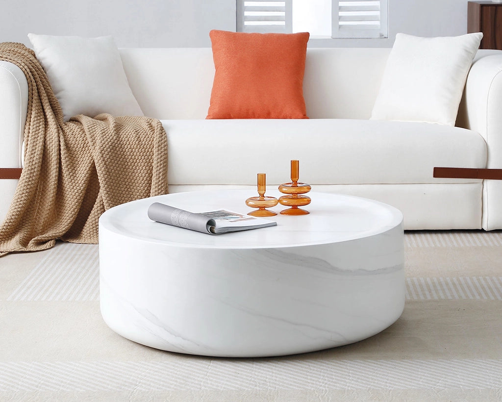 31.43"/35.43" Black/White Imitation Marble Round Coffee Table