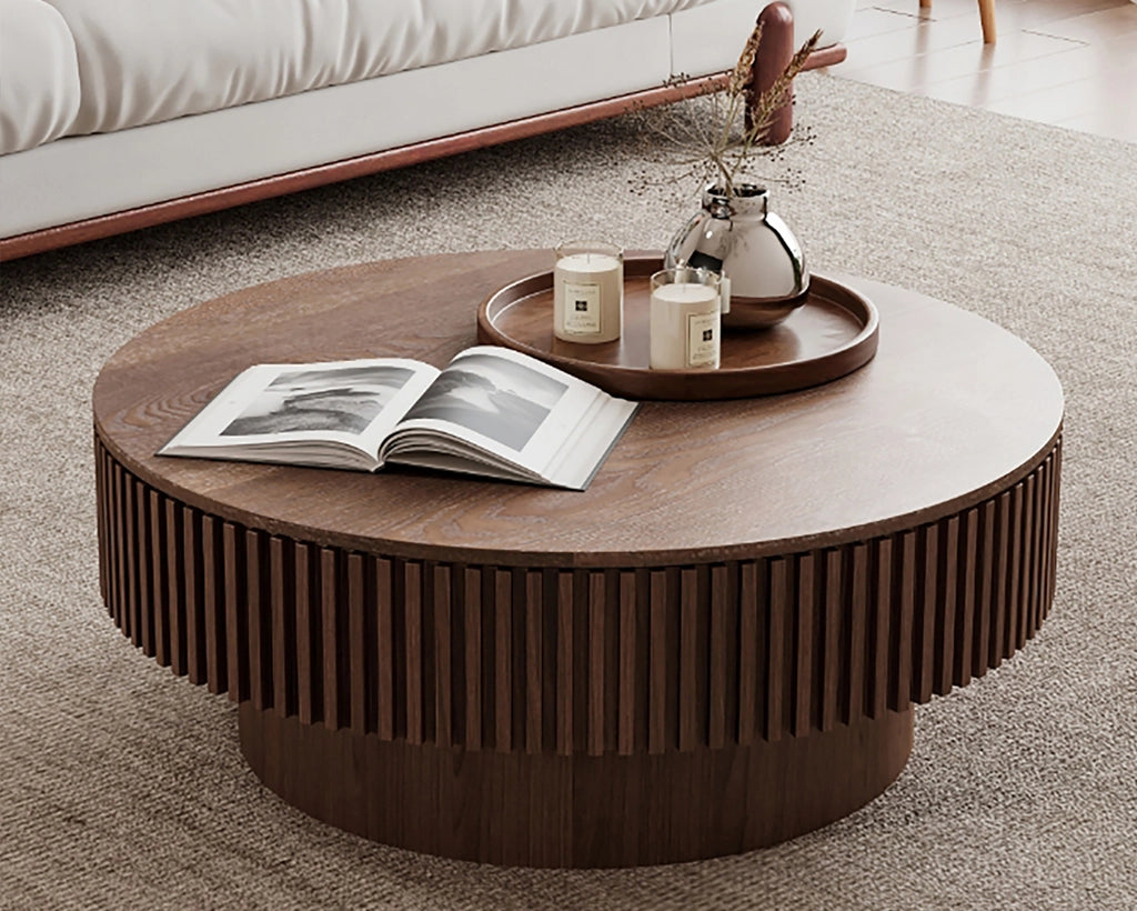 31.5'' Round Coffee Table with Storage Solid Wood Veneered