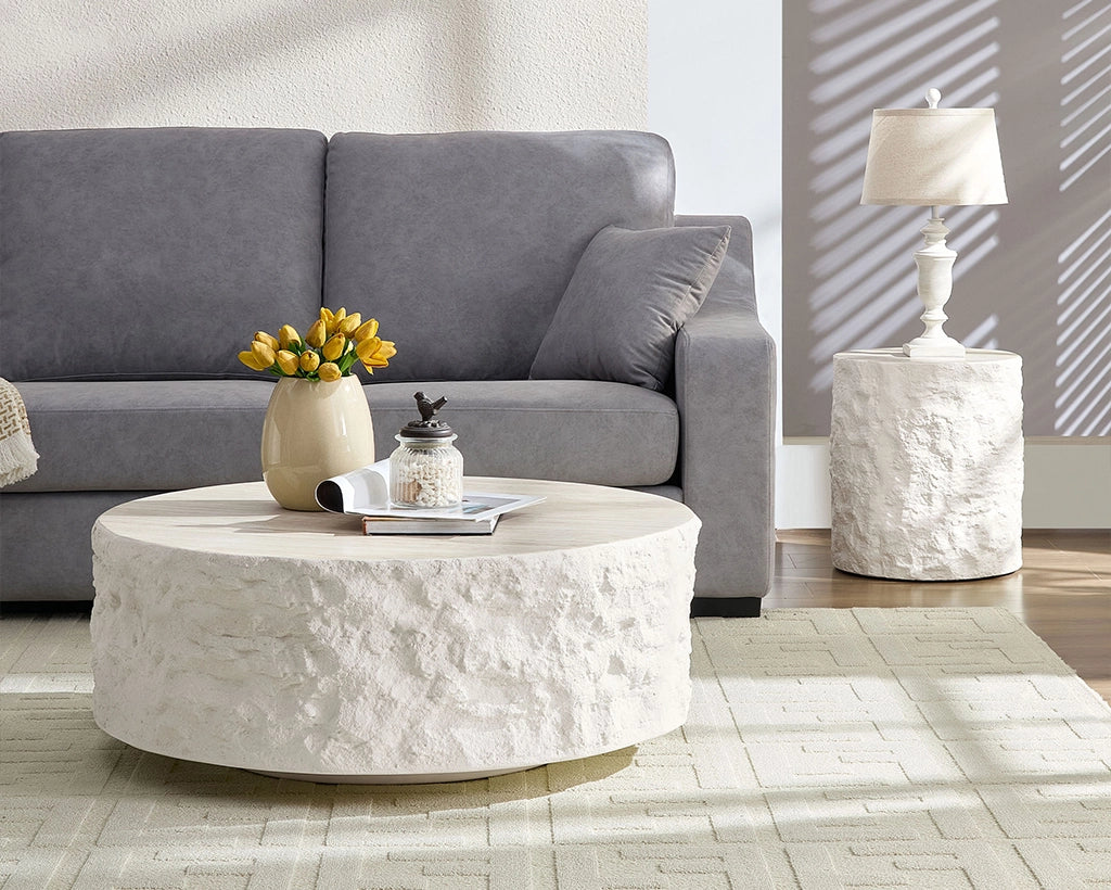 35.43" + 15.74" Fiberglass Round Center Coffee Table Set