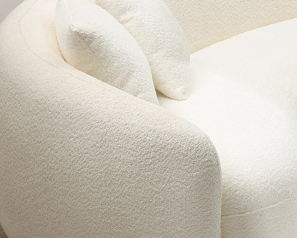 102'' 5-Seater Modern Boucle Sectional Sofa – Curved Half Moon Design in White Teddy Fleece Velvet
