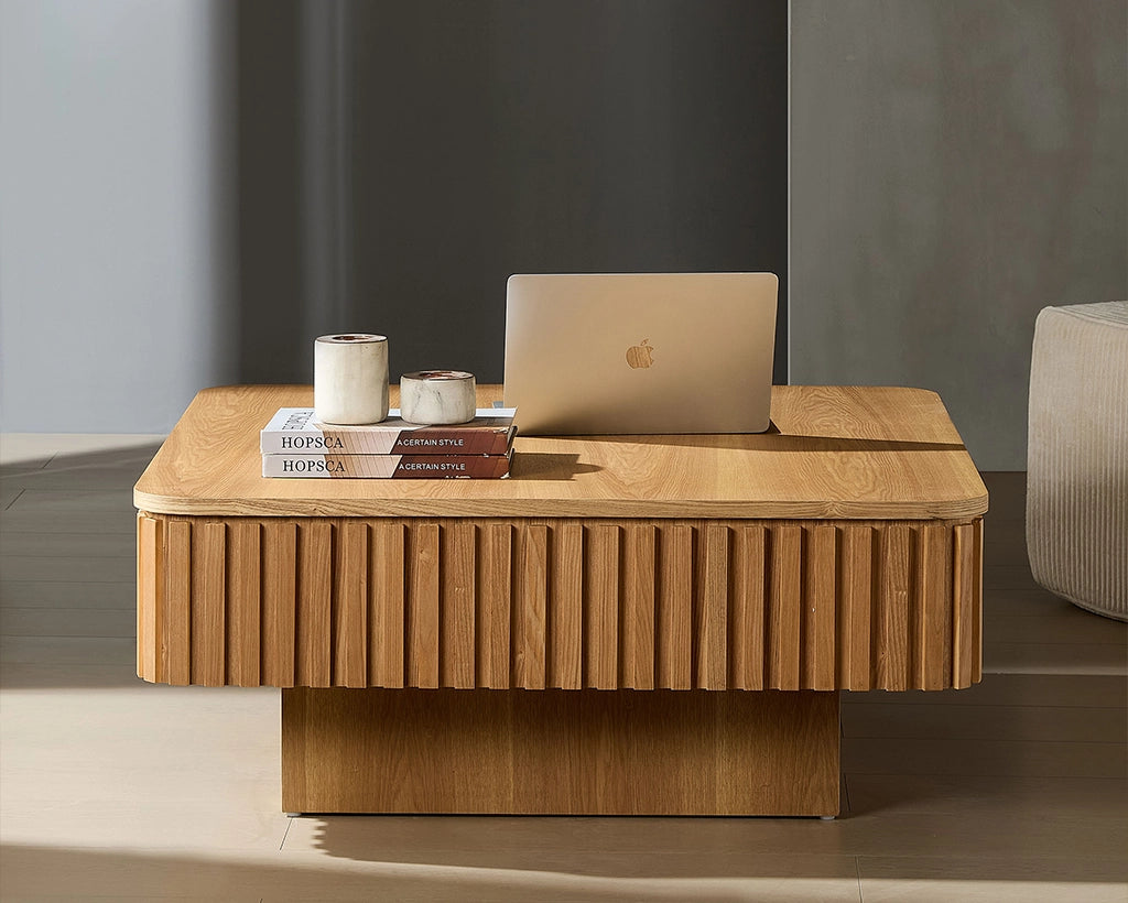 35.43 Inch Modern Handcraft Drum Coffee Table Lift Top Wooden with Hidden Storage Space