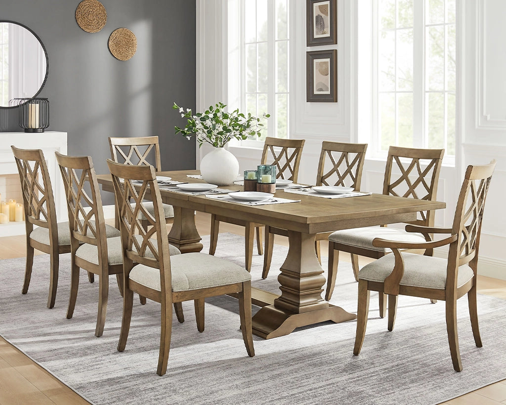 (1 Table + 2 Arm Chairs + 4 Armless Chairs)Retro 102.01 Inch Extendable 7 PCS Wooden Dining Table Set