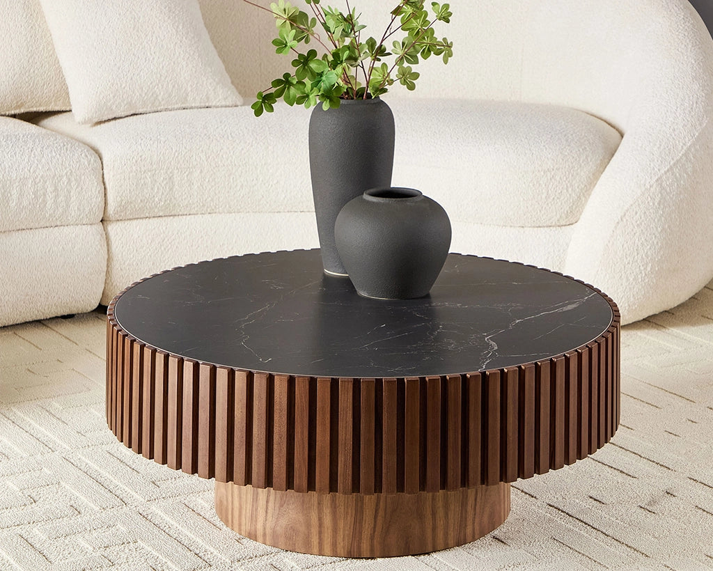 35.43'' Nesting Round Sintered Stone Tabletop Modern Drum Coffee Table