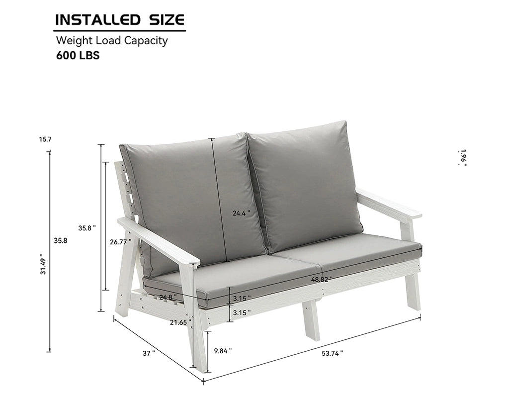 HIPS Loveseat with Cushion, Wood Grain Outdoor Garden Sofa